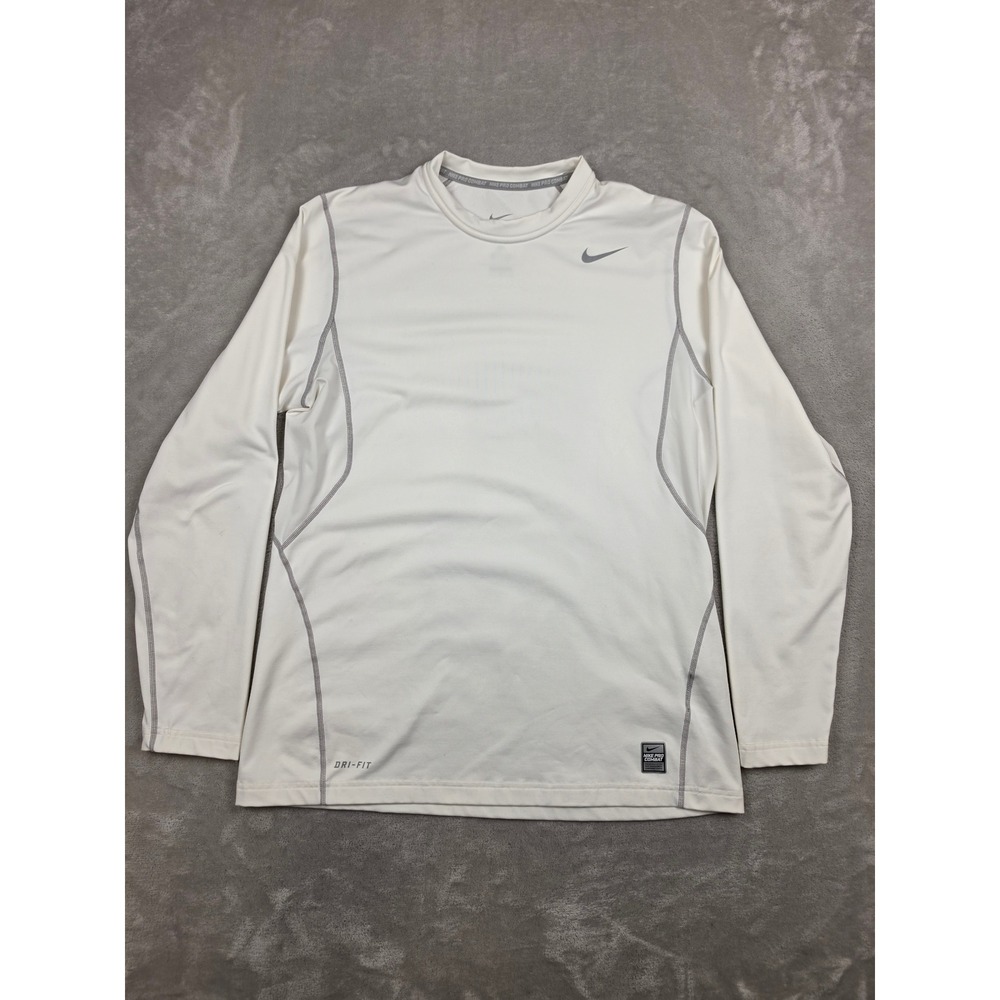 Nike Pro Combat Fitted Shirt Mens L White Long Sleeve Dri-Fit 424895 *Read